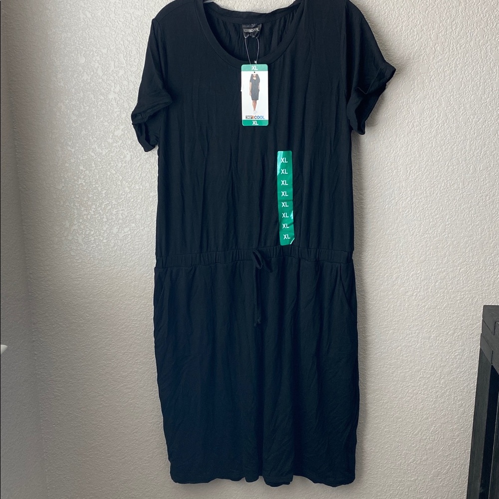 32 Degrees NWT Cool Jersey Dress Black Drop Elastic Waist Women’s - Picture 2 of 4